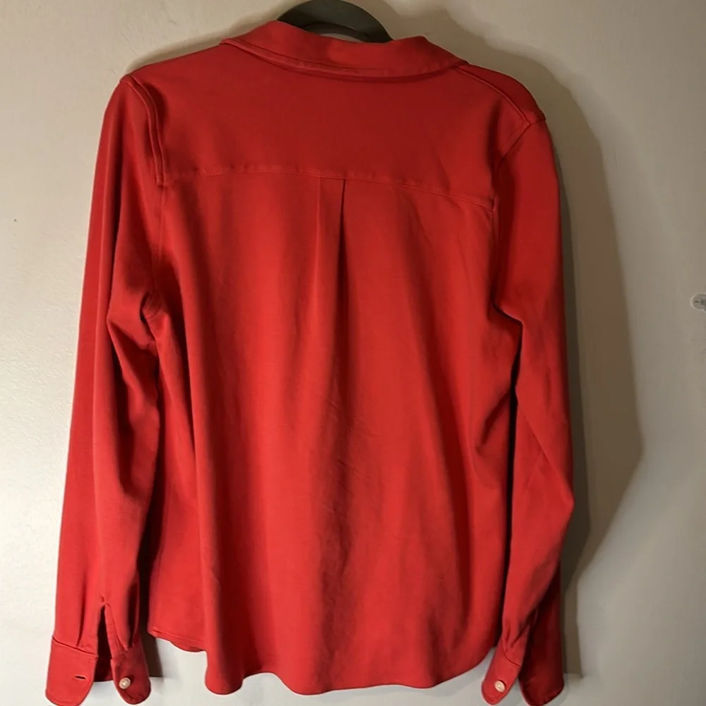 LL Bean Coral Pink Button Down Blouse Top Size Large 100%Cotton Jersey Material - Picture 6 of 10